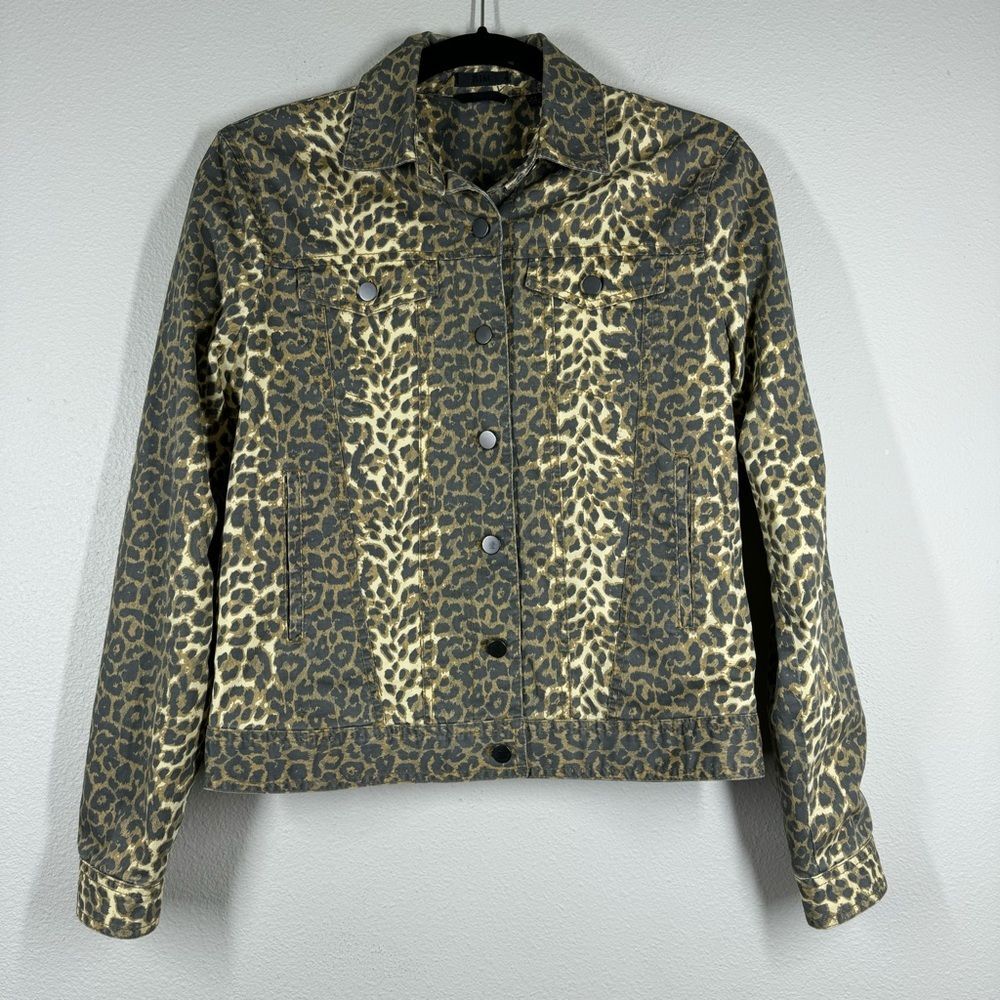 ATM Leopard Print Denim Jacket Button Front Lined Size Small